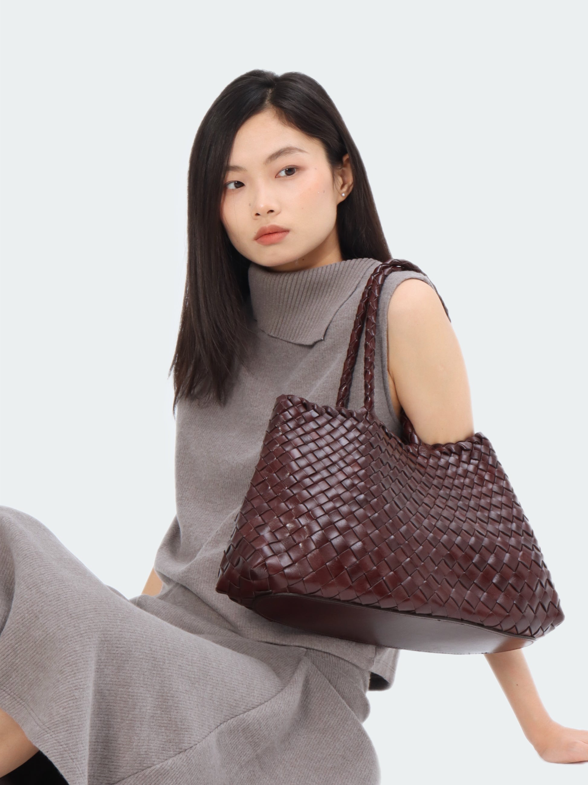 Premium Woven Leather Bag- Large